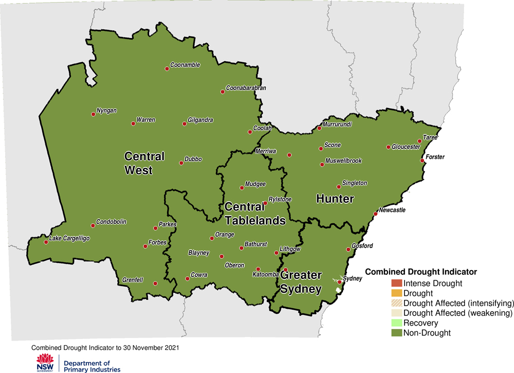 Figure 20. Combined Drought Indicator for the Central Tablelands, Central West, Hunter and Greater Sydney regions Figure 20. Combined Drought Indicator for the Central Tablelands, Central West, Hunter and Greater Sydney regions
