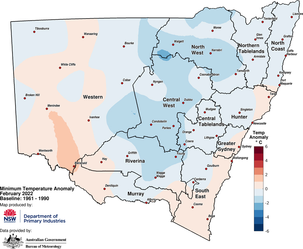 Minimum temperature anomaly &ndash; February 2022