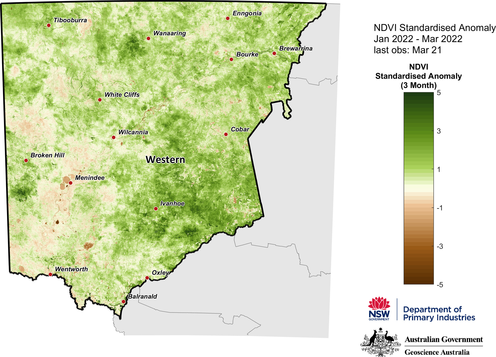 Figure 15. 3-month NDVI anomaly map for the Western region 