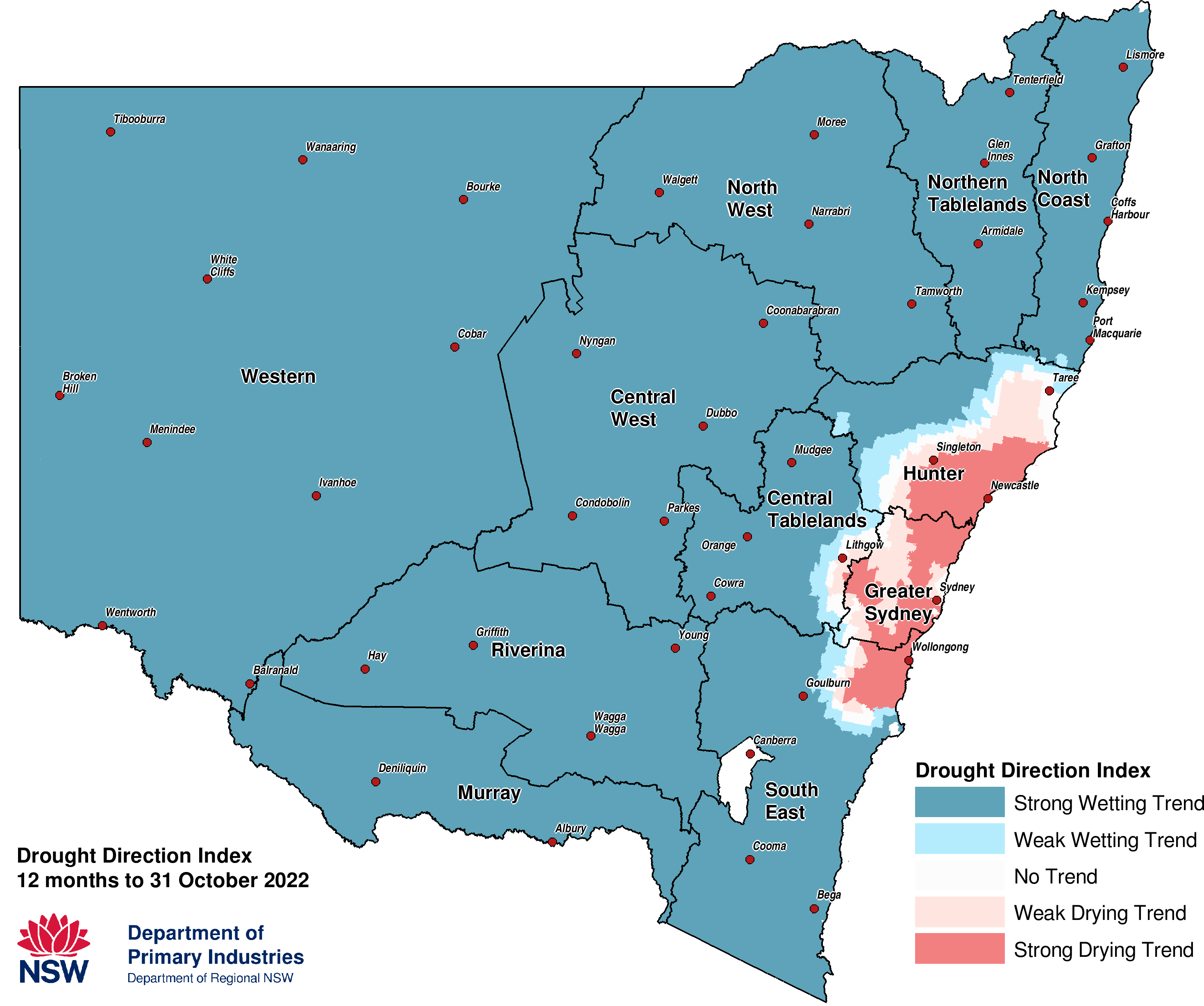 Figure 9. Drought Direction Index (DDI) to 31 October 2022