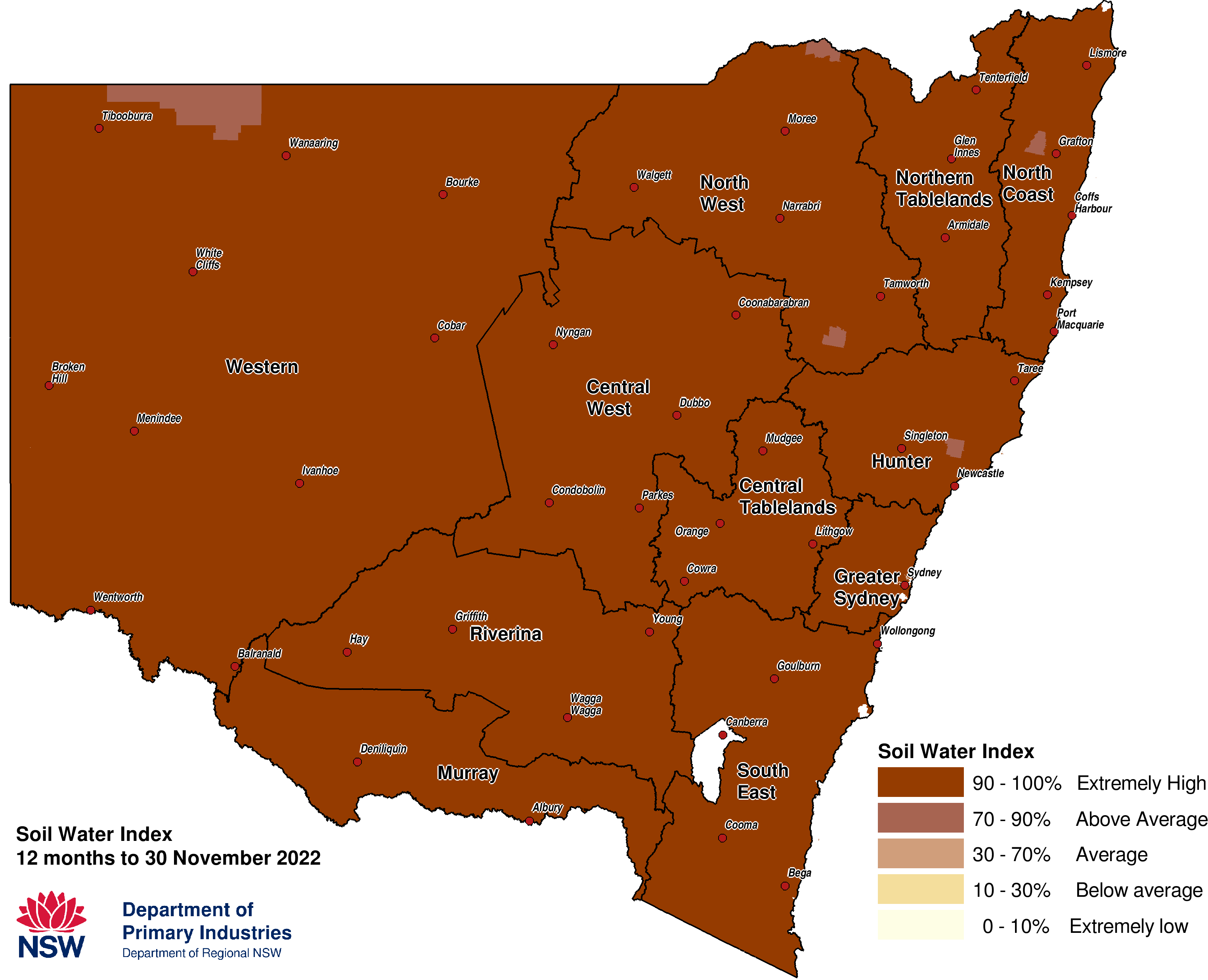 Figure 6. Soil Water Index (SWI) to 30 November 2022