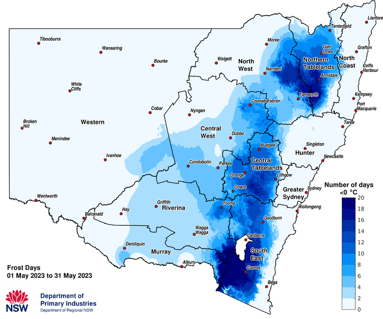 Figure 3e. Frost Days &ndash; May 2023
