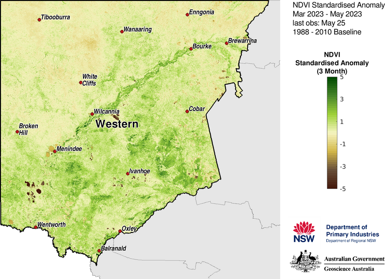Figure 22. 3-month NDVI anomaly map for the Western region 