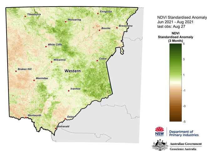 Figure 15. 3-month NDVI anomaly map for the Western Region 3-month NDVI anomaly map for the Western Region