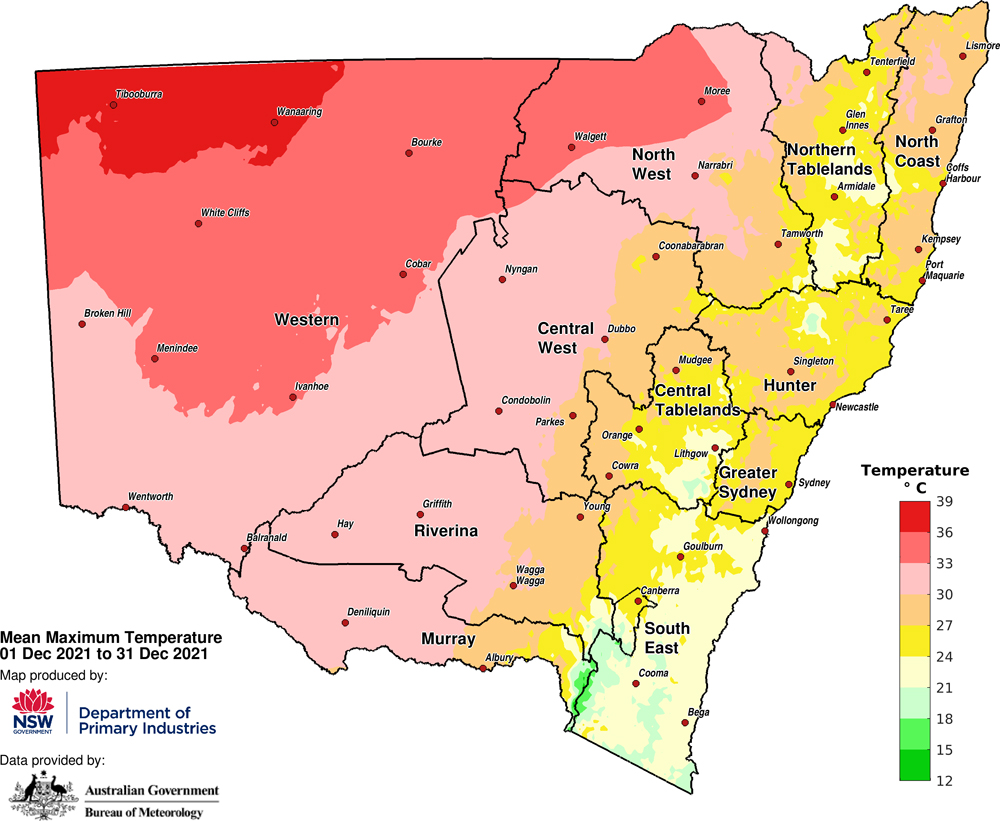 Figure 3b. Average maximum temperature &ndash; December 2021