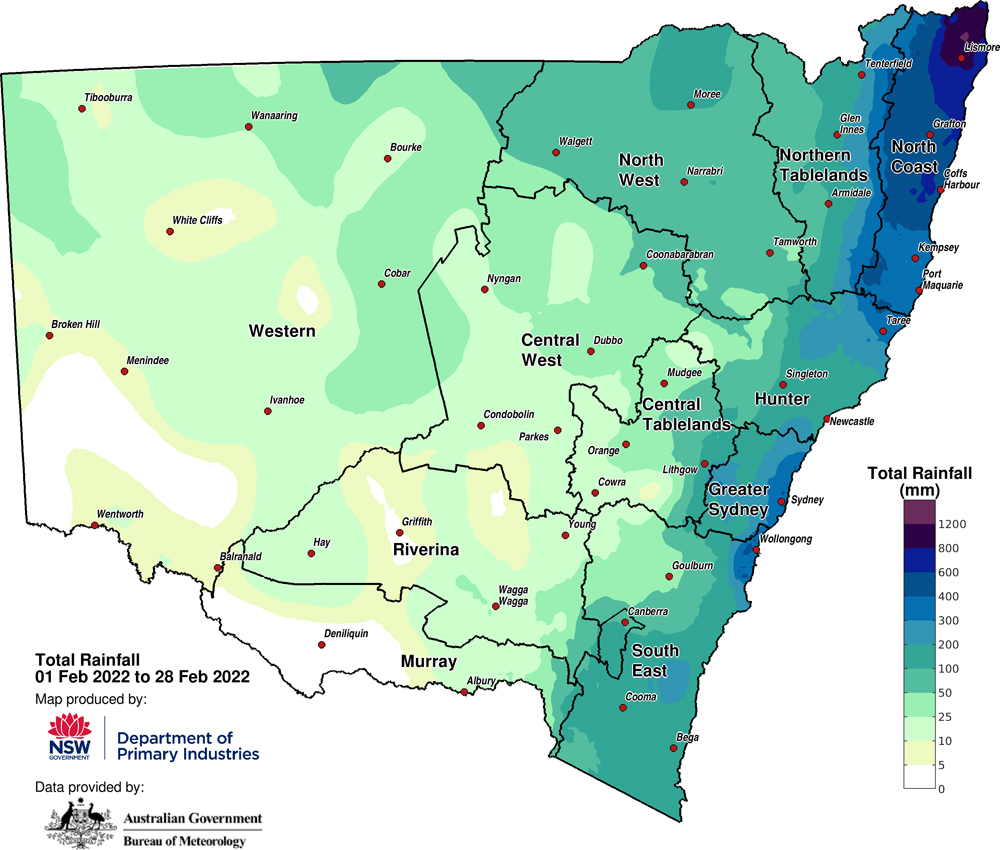 Total rainfall 01 January to 28 February 2022
