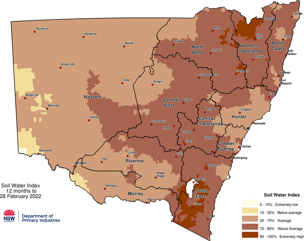 Soil Water Index (SWI) to 28 February 2022