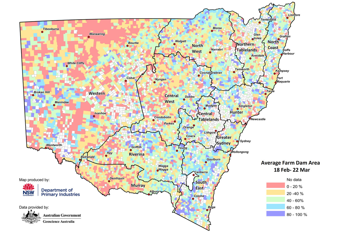 Figure 5. Average parish-level farm dam extents between 18 February to 22 March 2022