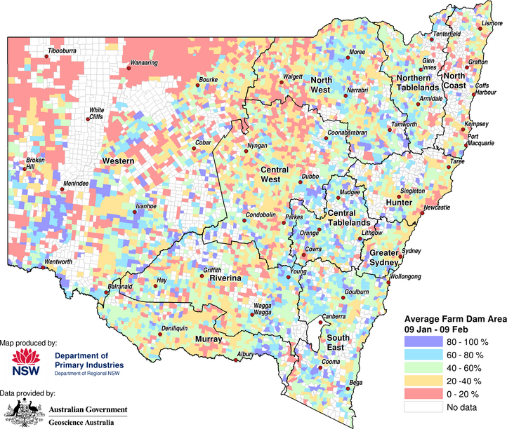 Figure 5. Average parish-level farm dam extents between 09 January to 09 February 2023