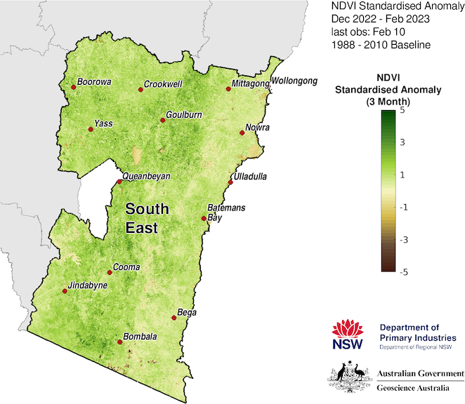 Figure 24. 3-month NDVI anomaly map for the South East region