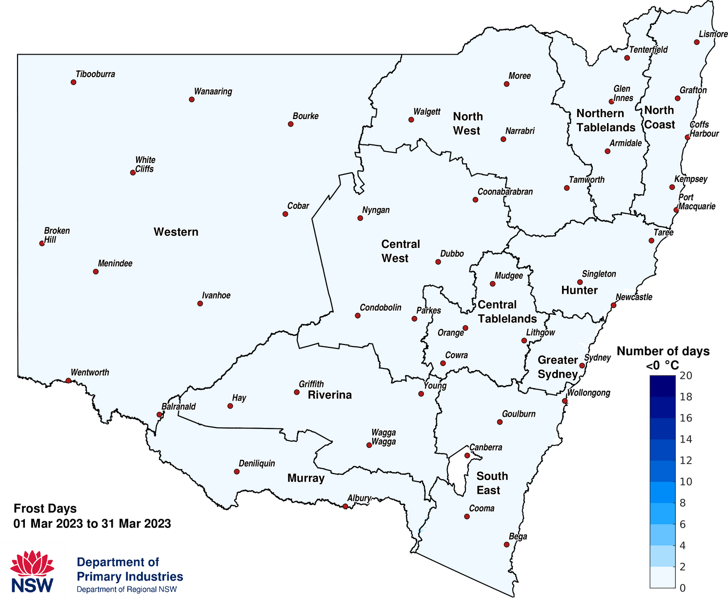 Figure 3e. Frost Days &ndash; March 2023