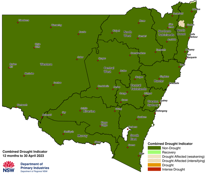 Figure 1. Verified NSW Combined Drought Indicator to 30 April 2023