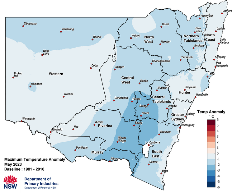 Figure 3a. Maximum temperature anomaly &ndash; May 2023