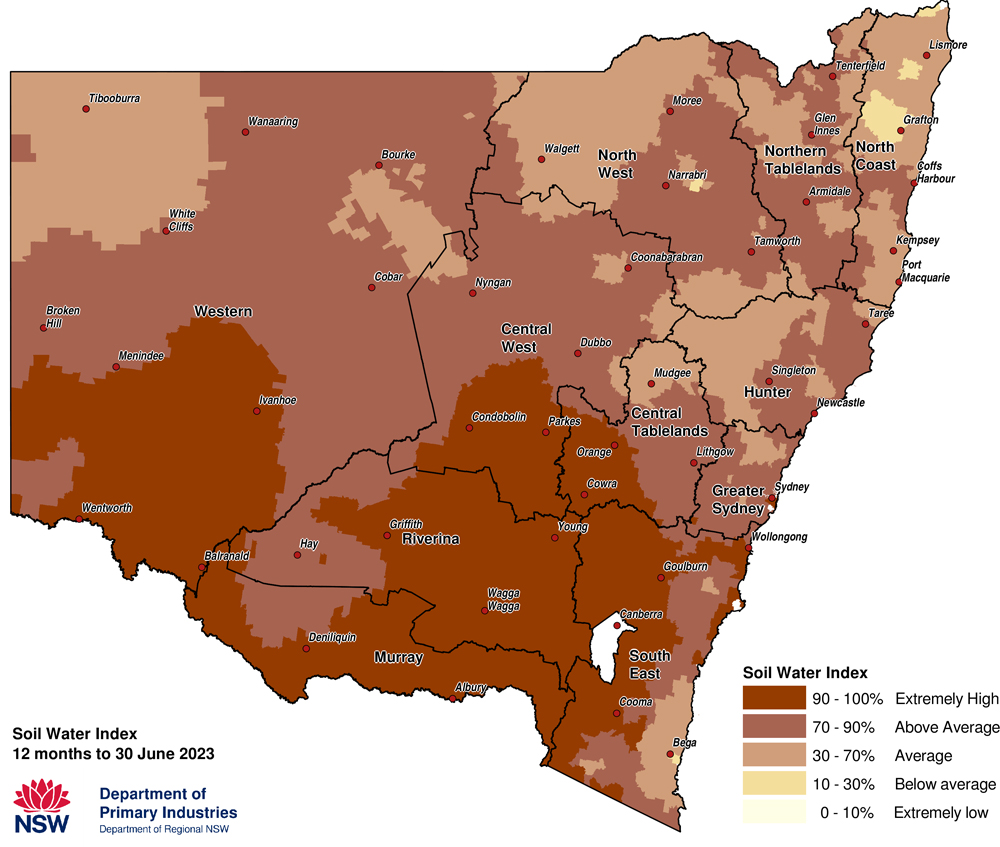 Figure 6. Soil Water Index (SWI) to 30 June 2023