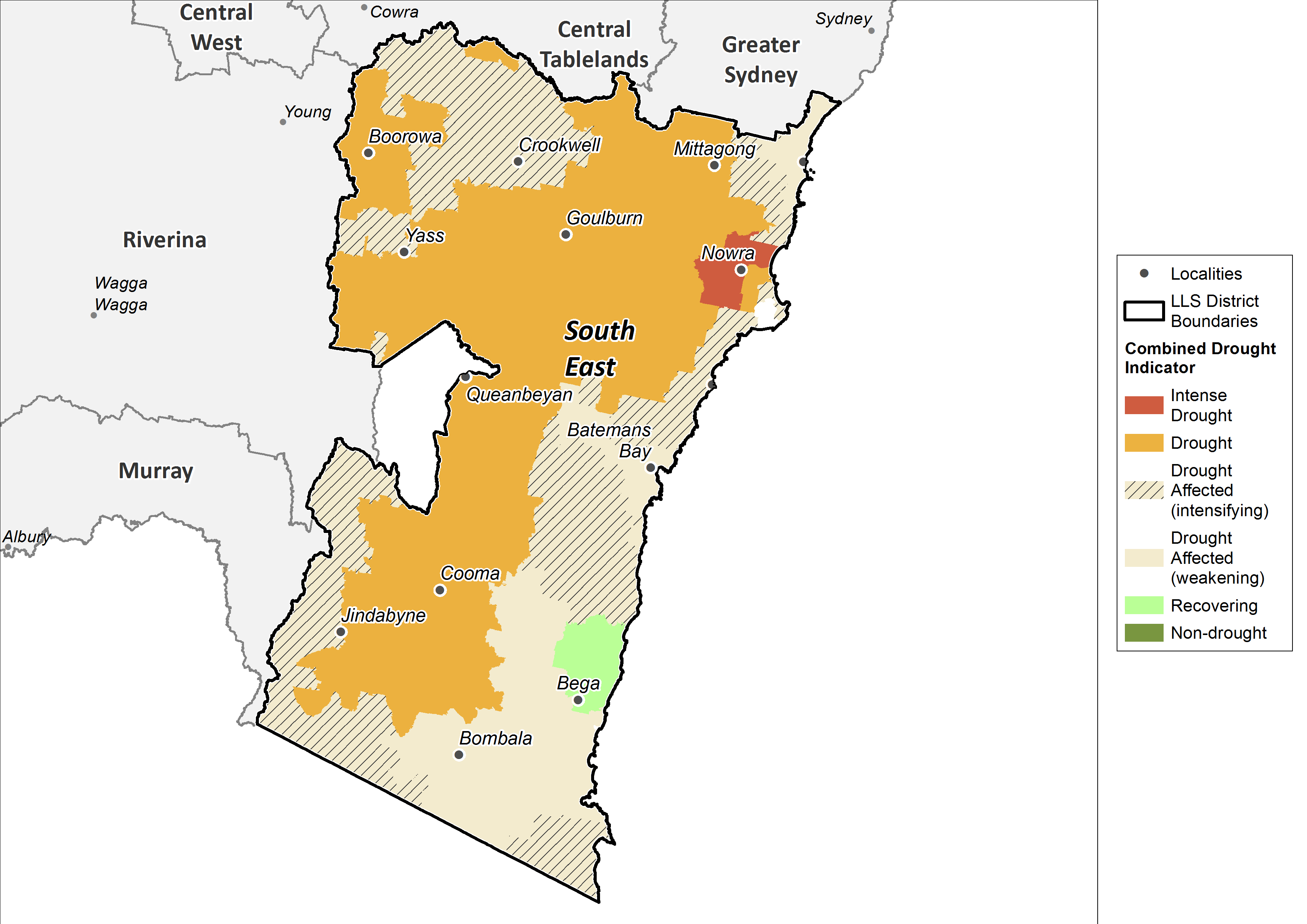 Combined Drought Indicator for the South East region - For an accessible explanation of this image contact scott.wallace@dpi.nsw.gov.au