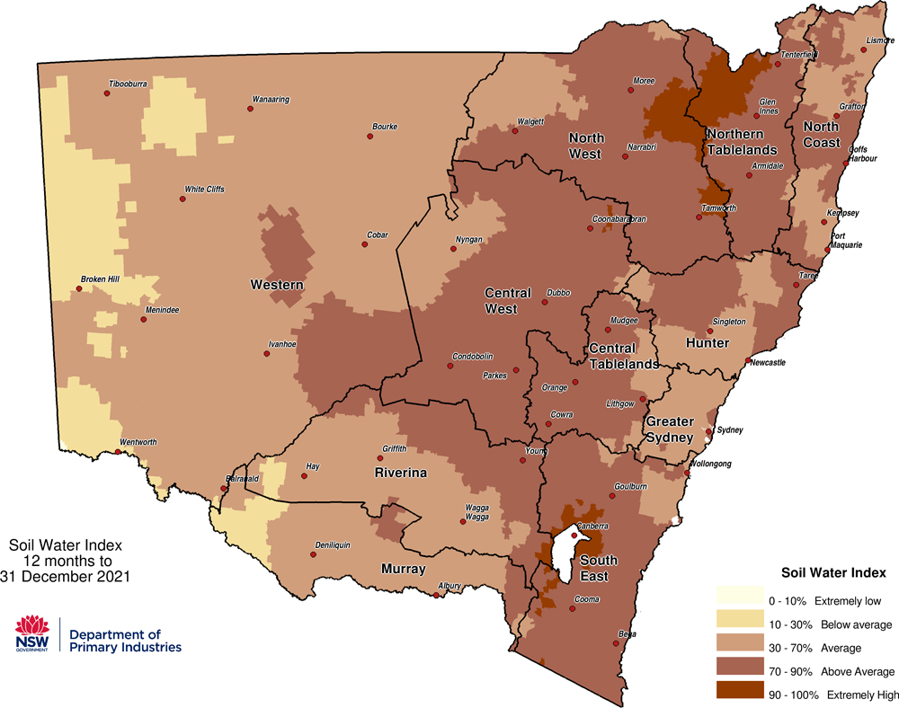 Figure 6. Soil Water Index (SWI) to 31 December 2021
