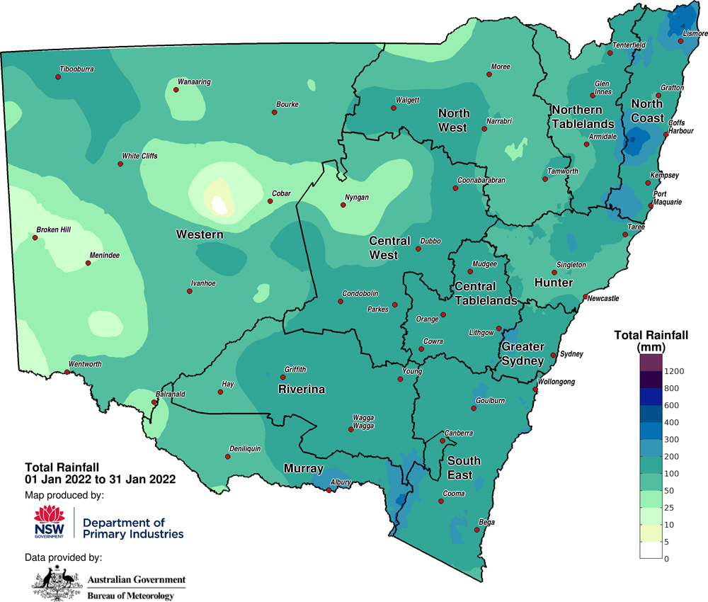 Figure 2b. Total rainfall January 2022