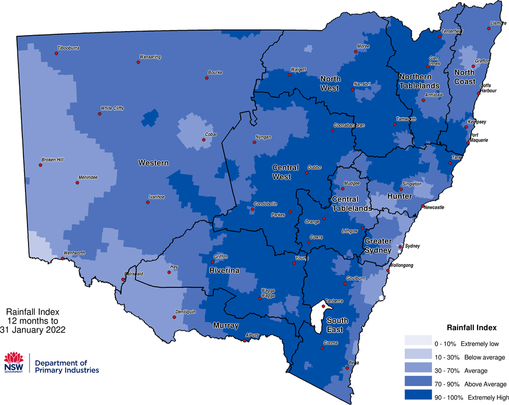 Figure 8. Rainfall Index (RI) to 31 January 2022