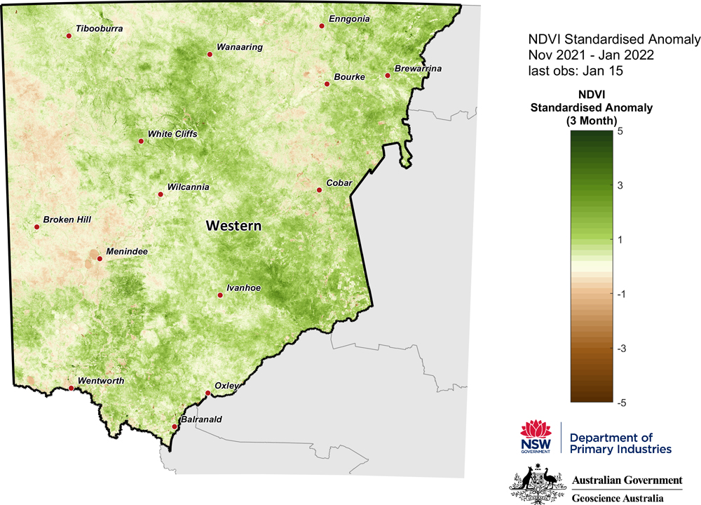 Figure 15. 3-month NDVI anomaly map for the Western region 