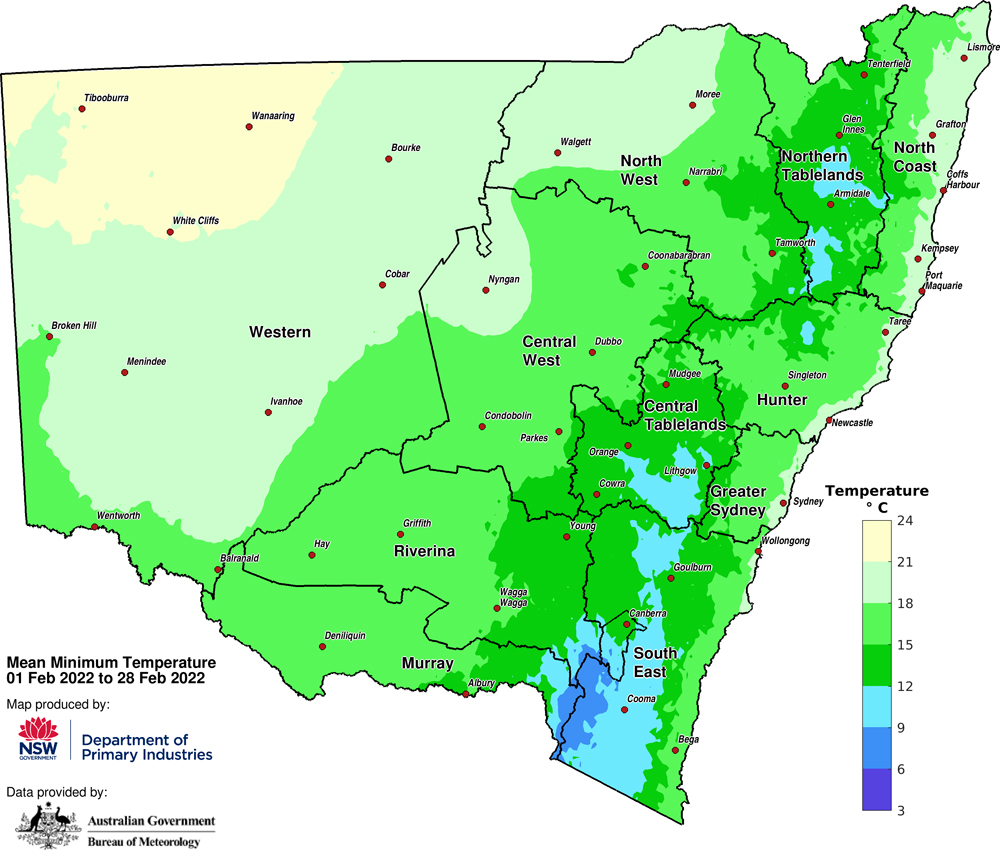 Average minimum temperature &ndash; February 2022
