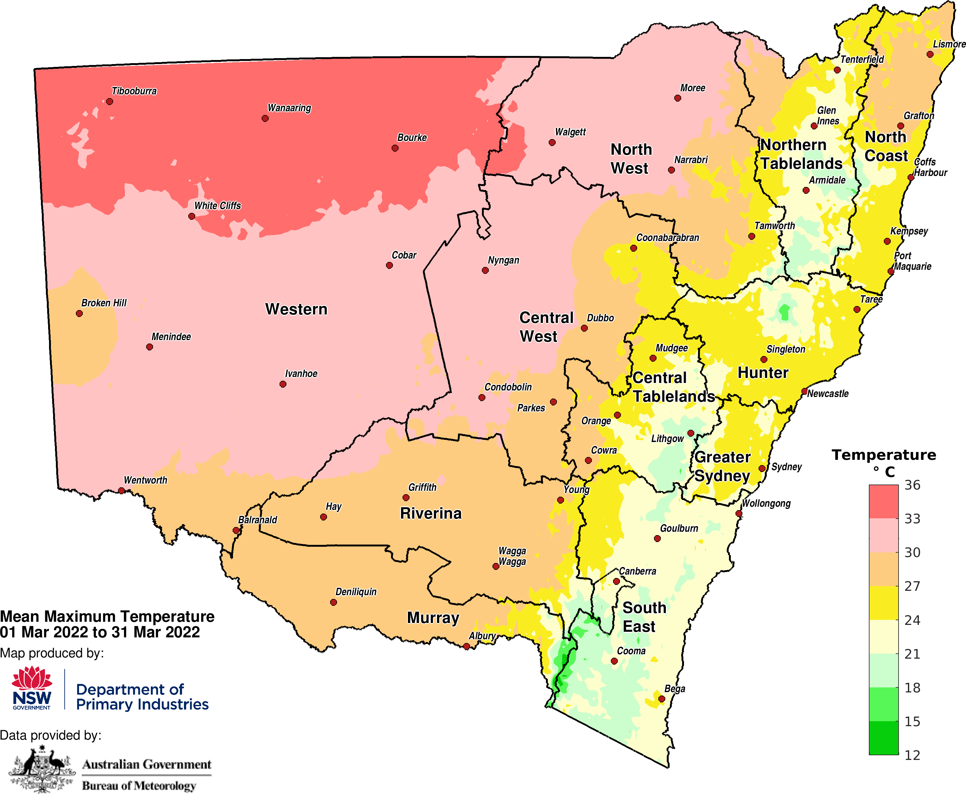 Figure 3b. Average maximum temperature &ndash; March 2022