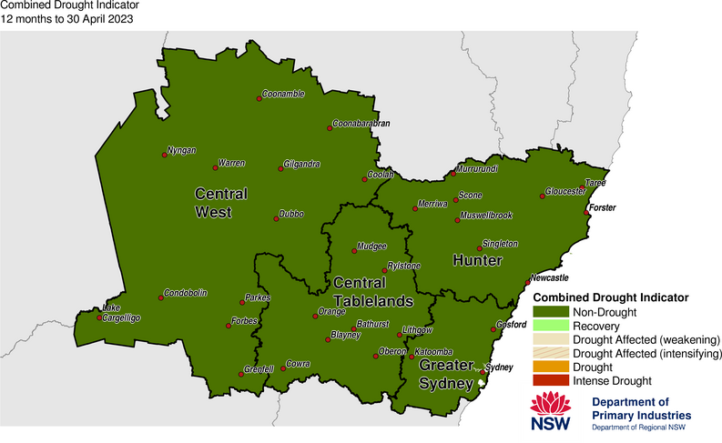 Figure 27. Combined Drought Indicator for the Central Tablelands, Central West, Hunter and Greater Sydney regions