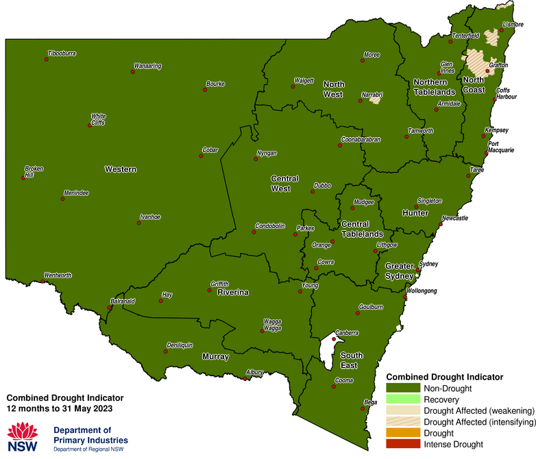 Figure 1. Verified NSW Combined Drought Indicator to 31 May 2023