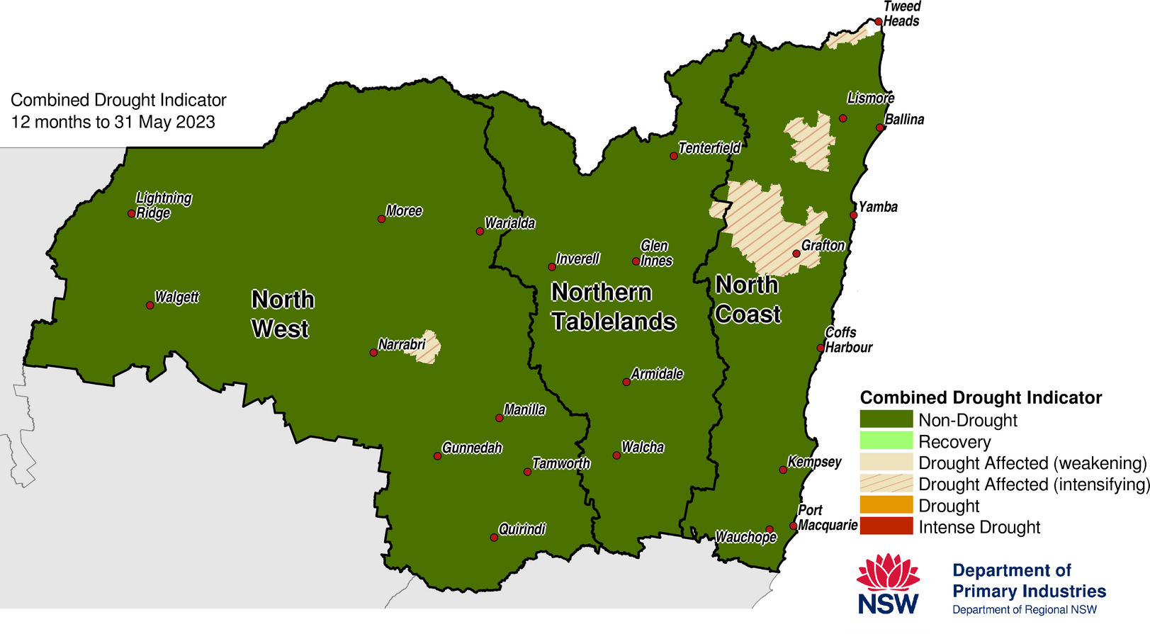 Figure 24. Combined Drought Indicator for the North West, Northern Tableland and North Coast regions 