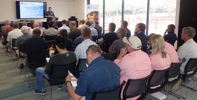 S.A. Roadshow indoor session opened by Brad Wells (Horticulture innovation Australia).