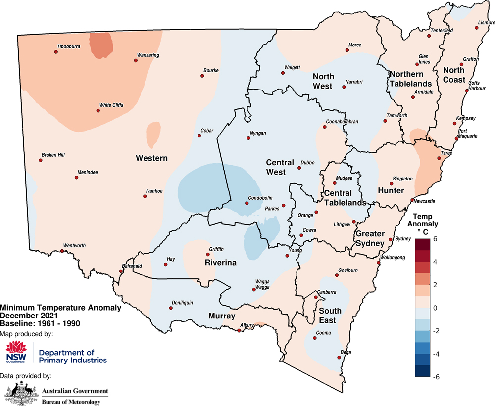 Figure 3c. Minimum temperature anomaly &ndash; December 2021