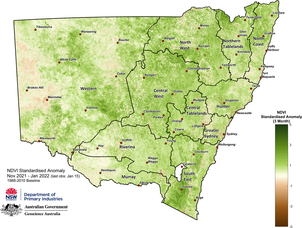 Figure 4. Seasonal NDVI anomaly November 2021 to 15 January 2022