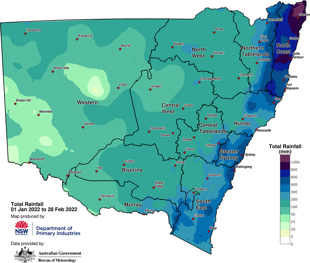Total rainfall 01 January to 28 February 2022