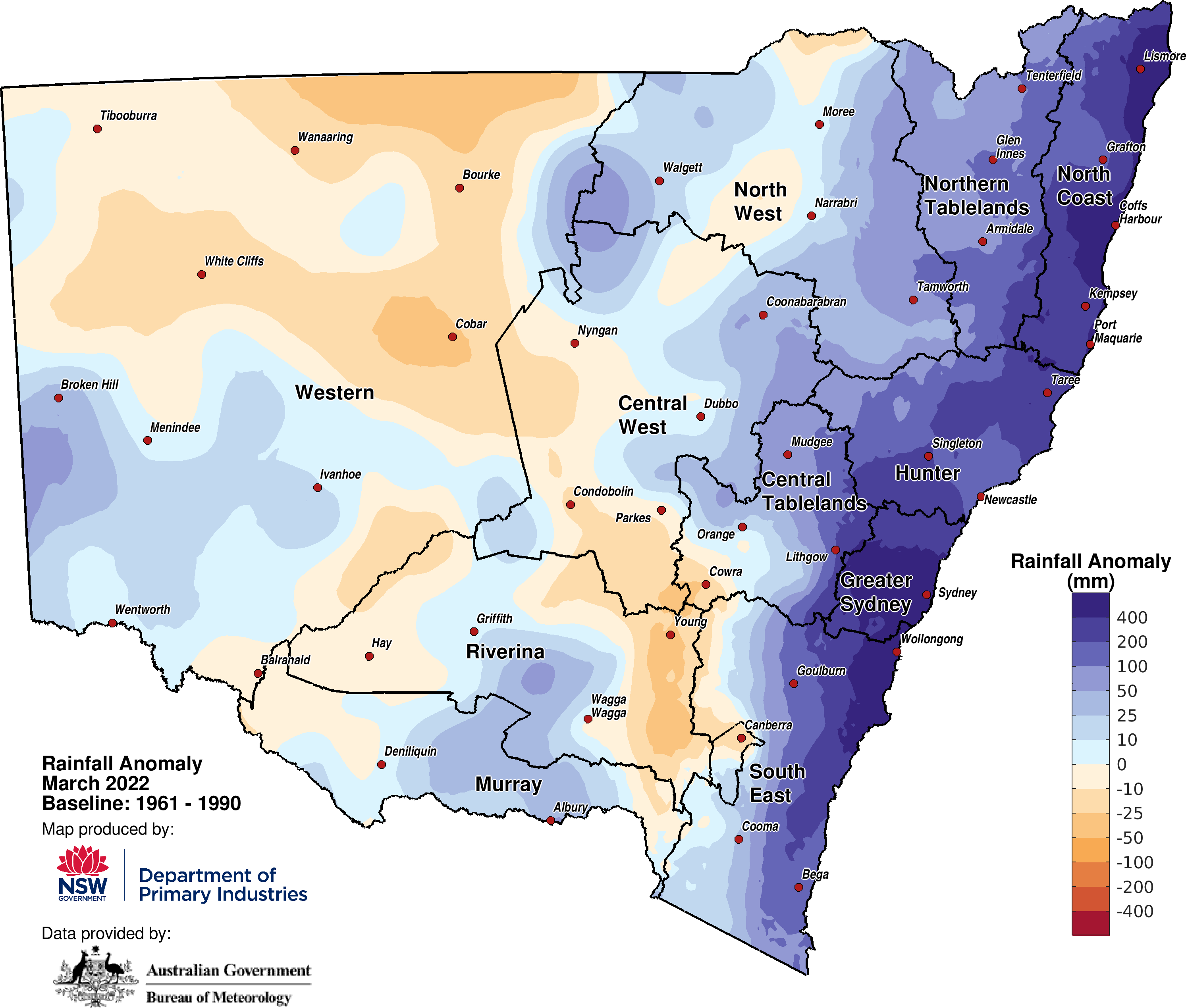 Figure 2a. Rainfall anomaly &ndash; March 2022