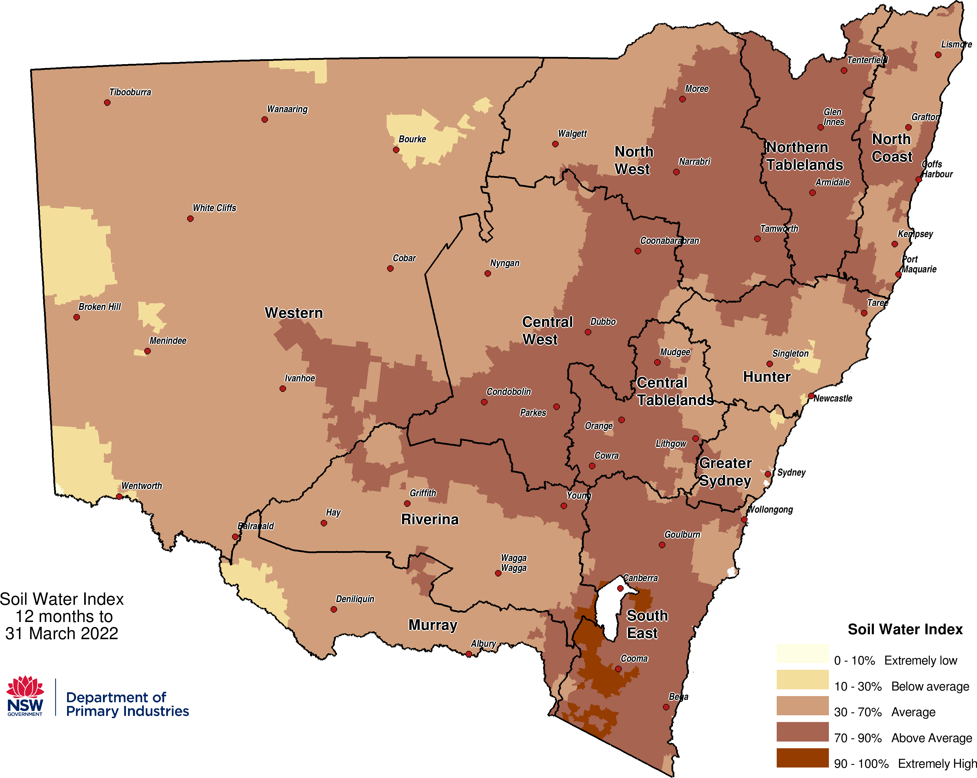 Figure 6. Soil Water Index (SWI) to 31 March 2022