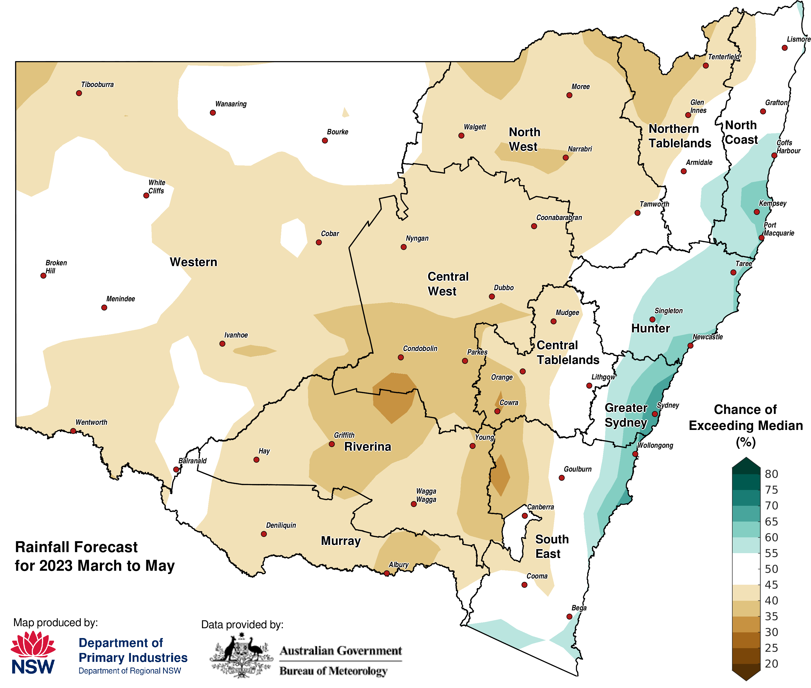 Figure 26. Seasonal rainfall outlook for NSW issued on 9 February 2023