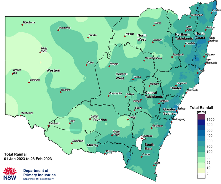 Calendar Year rainfall accumulation to 28 February 2023