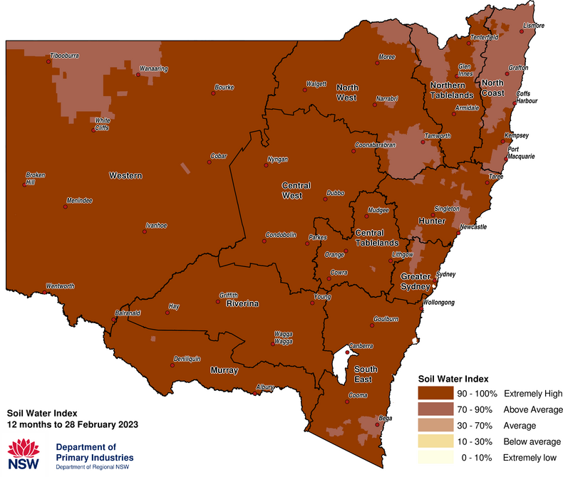 Figure 6. Soil Water Index (SWI) to 28 February 2023