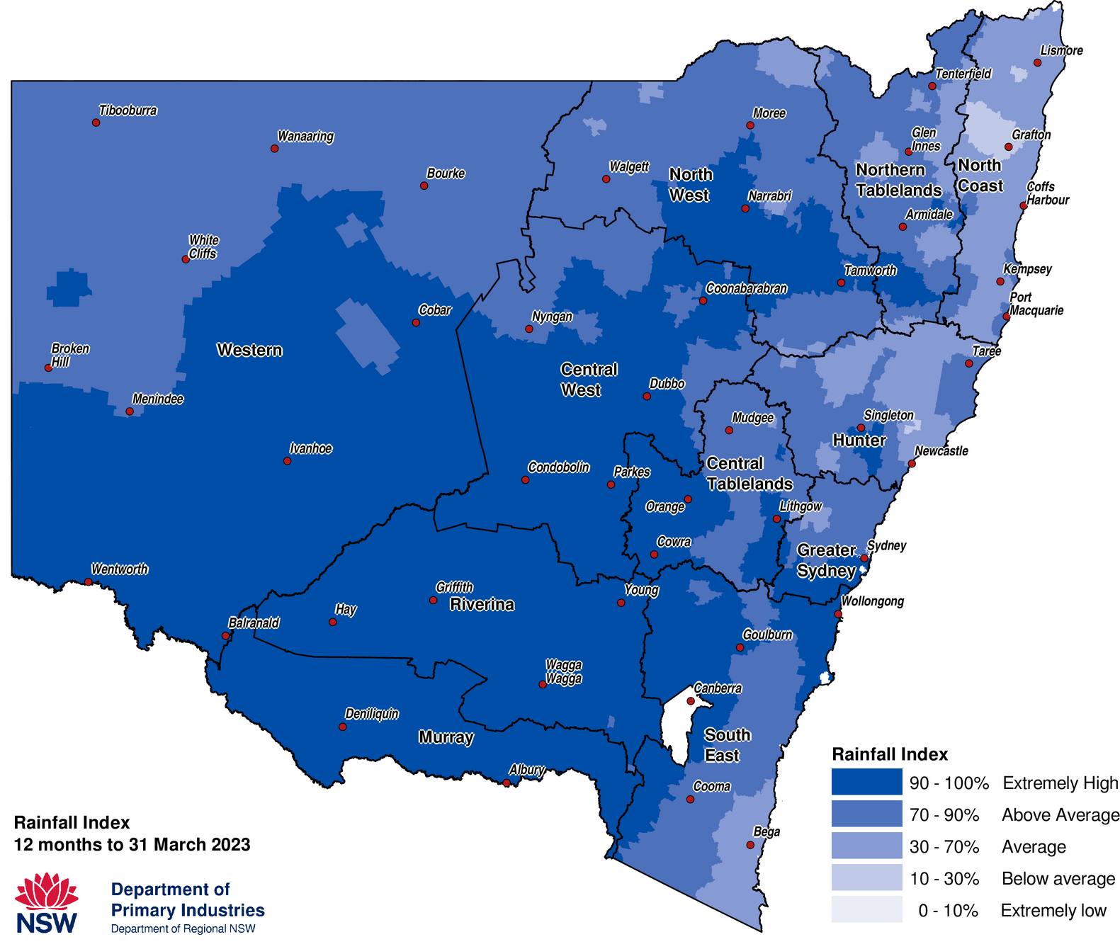 Figure 8. Rainfall Index (RI) to 31 March 2023