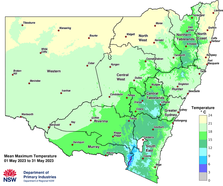 Figure 3b. Average maximum temperature &ndash; May 2023