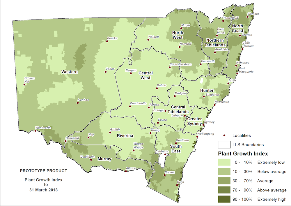 Figure 8. Plant Growth Index (PGI) at 2018 For an accessible explanation of this map contact the author kim.broadfoot@dpi.nsw.gov.au