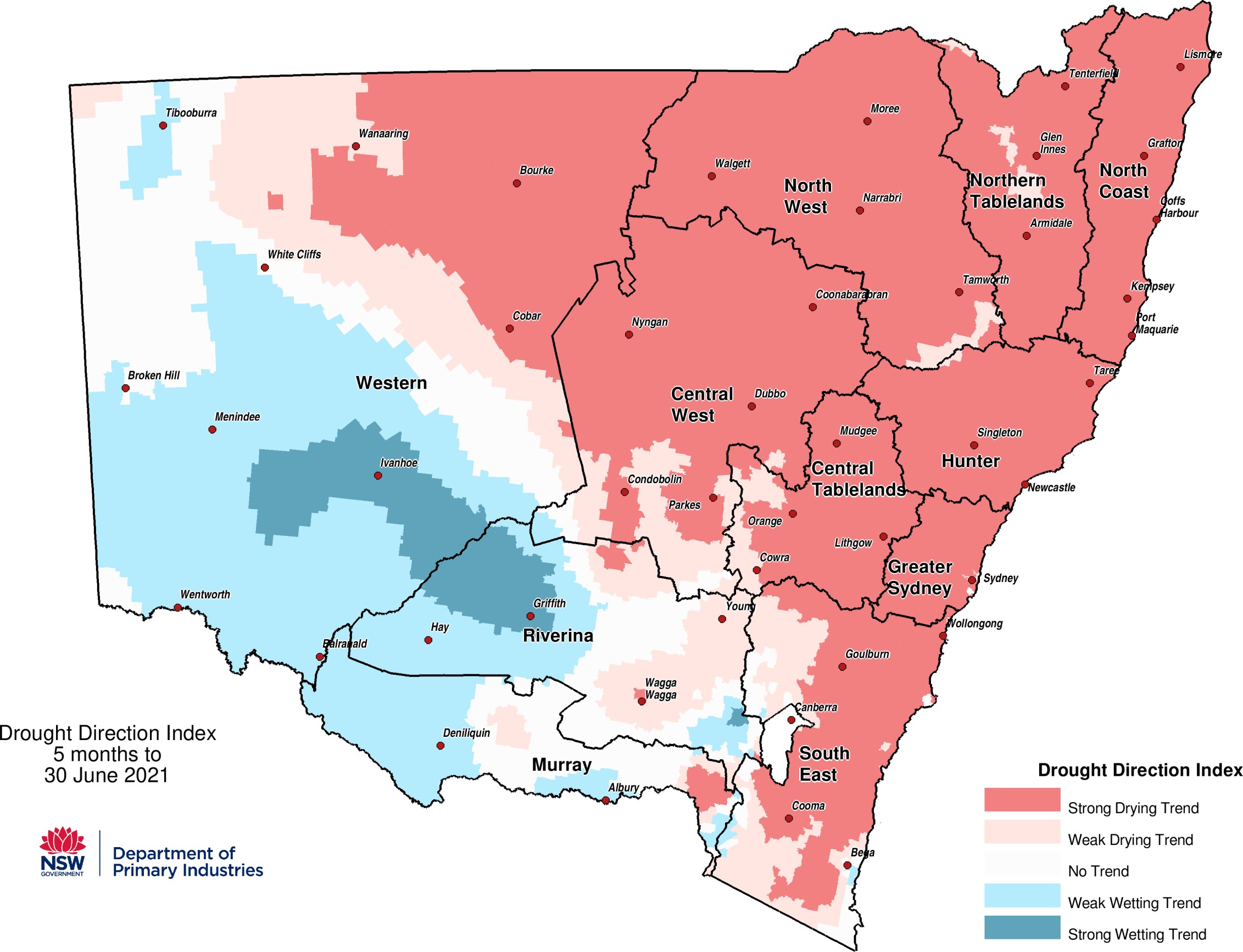 Drought Direction Index (DDI) to 30 June 2021