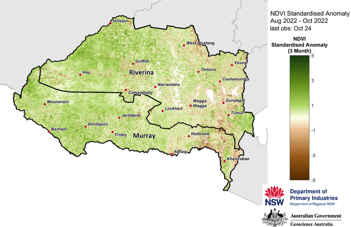 Figure 12. NDVI anomaly map for the Murray and Riverina LLS regions 