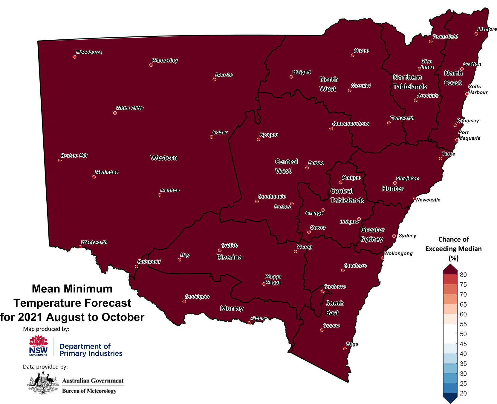 Seasonal minimum temperature outlook for NSW issued on 1 July 2021
