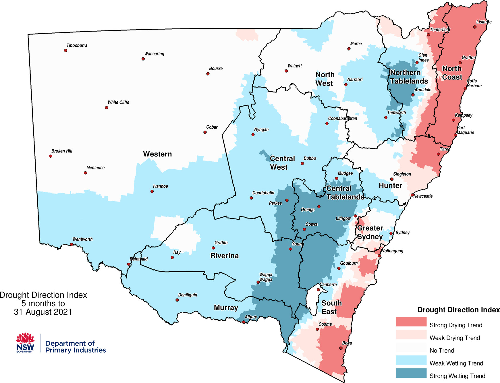 Figure 9. Drought Direction Index (DDI) to 31 August 2021 Drought Direction Index (DDI) to 31 August 2021