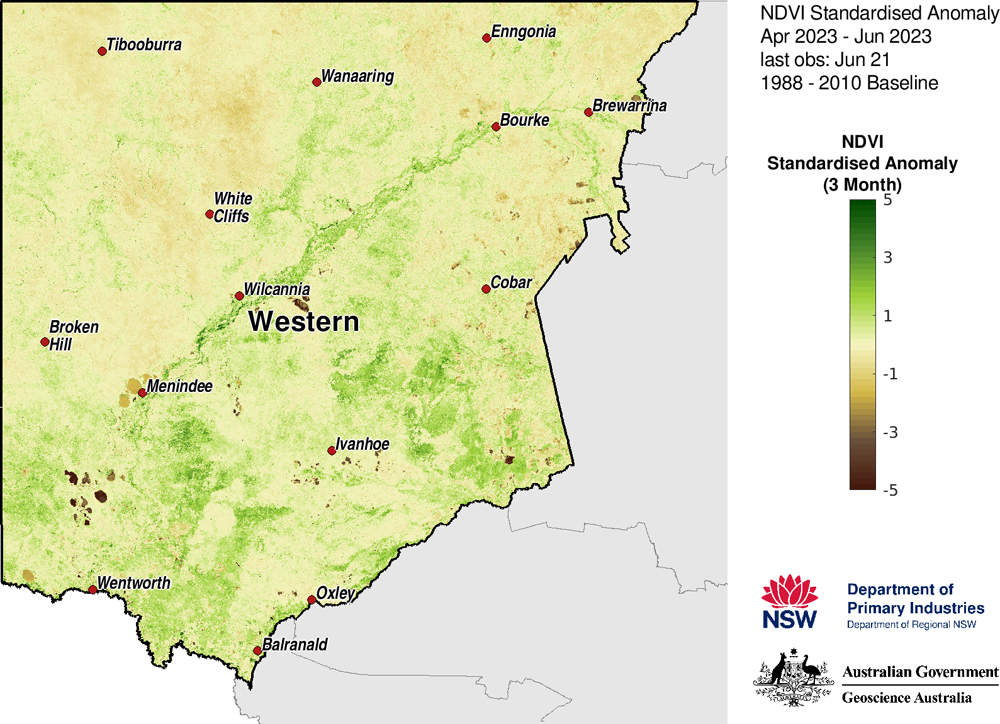 Figure 22. 3-month NDVI anomaly map for the Western region 