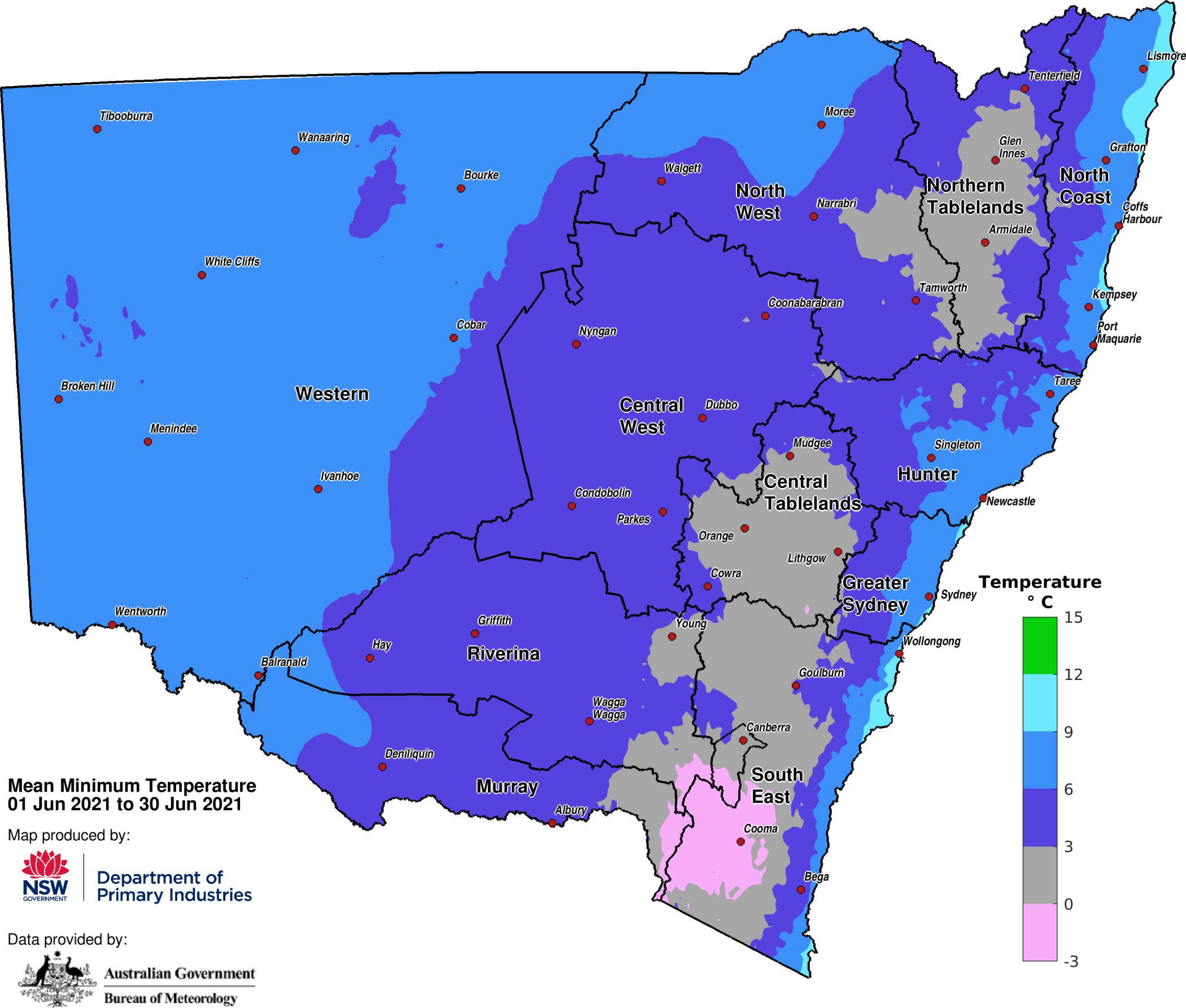 Average minimum temperature &ndash; 30 June 2021