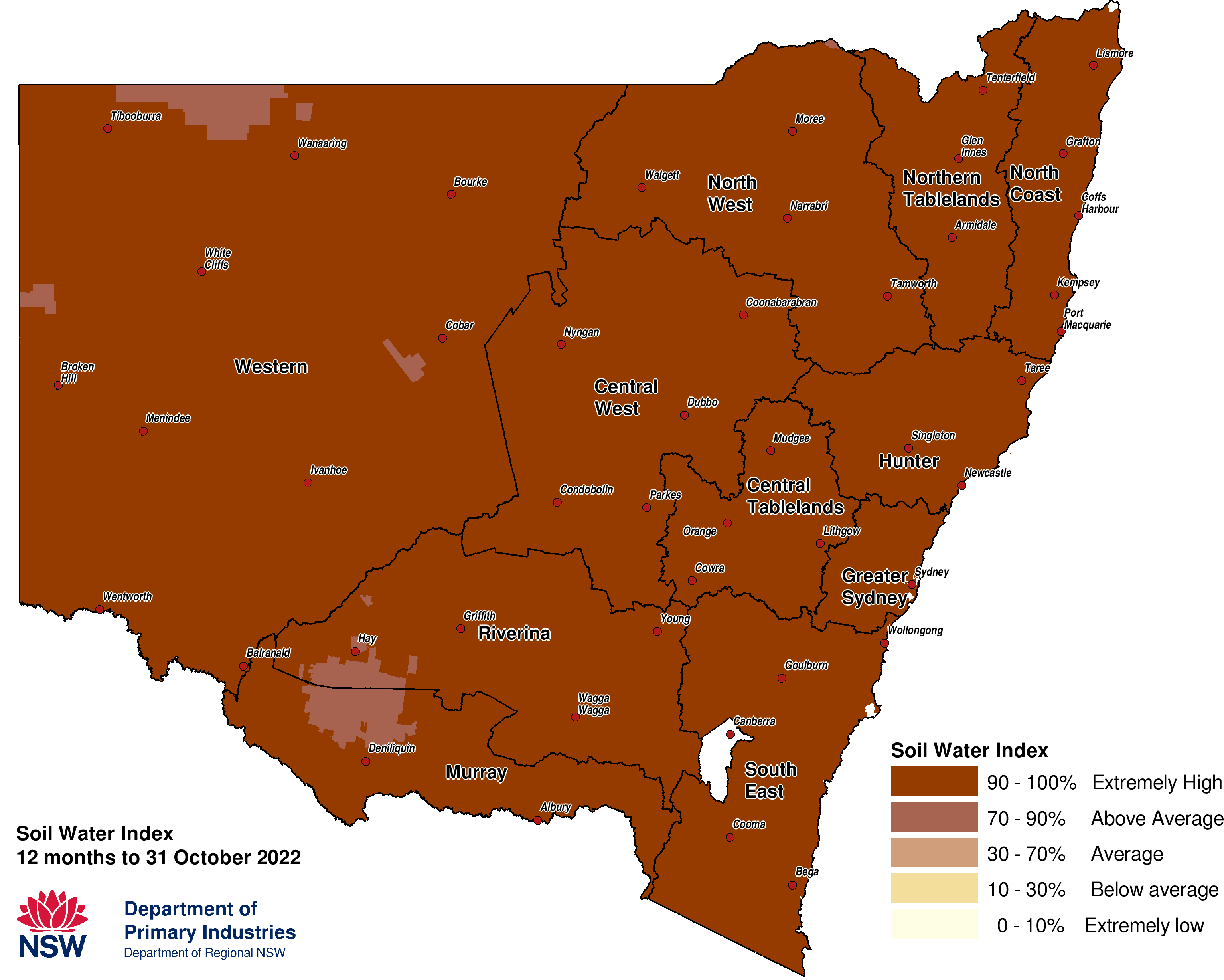 Figure 6. Soil Water Index (SWI) to 31 October 2022