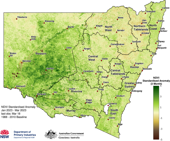 Figure 4. Seasonal NDVI anomaly January 2023 to 18 March 2023